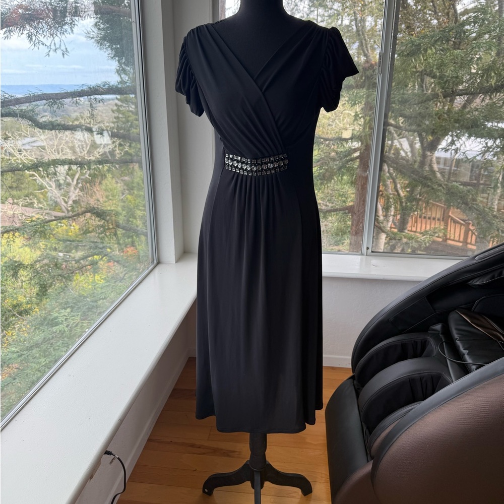 NWT Marks & Spencer Black Midi Dress US 2 UK 6 Wedding Guest Embellished